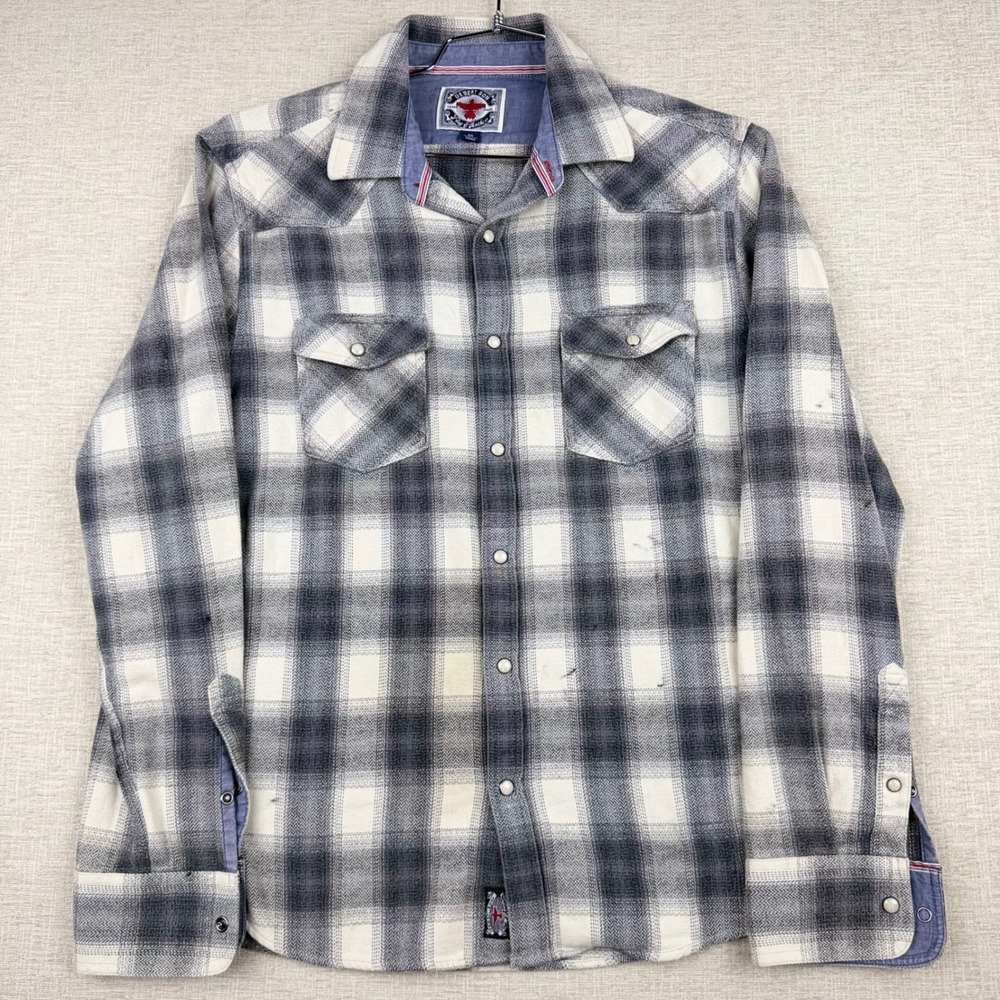 Desert Son Flag & Anthem Y2K Mens Medium Plaid Western Pearl Snap Flannel Shirt